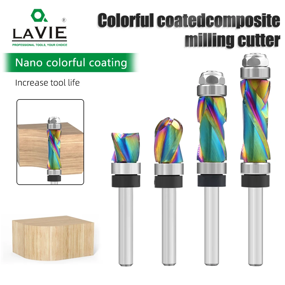 

LAVIE 1pc 1/4 Shank Solid Carbide Nano Coating Compression Flush Trim CNC Bit Router Bits Woodworking Milling Cutter Z07C1325CCL