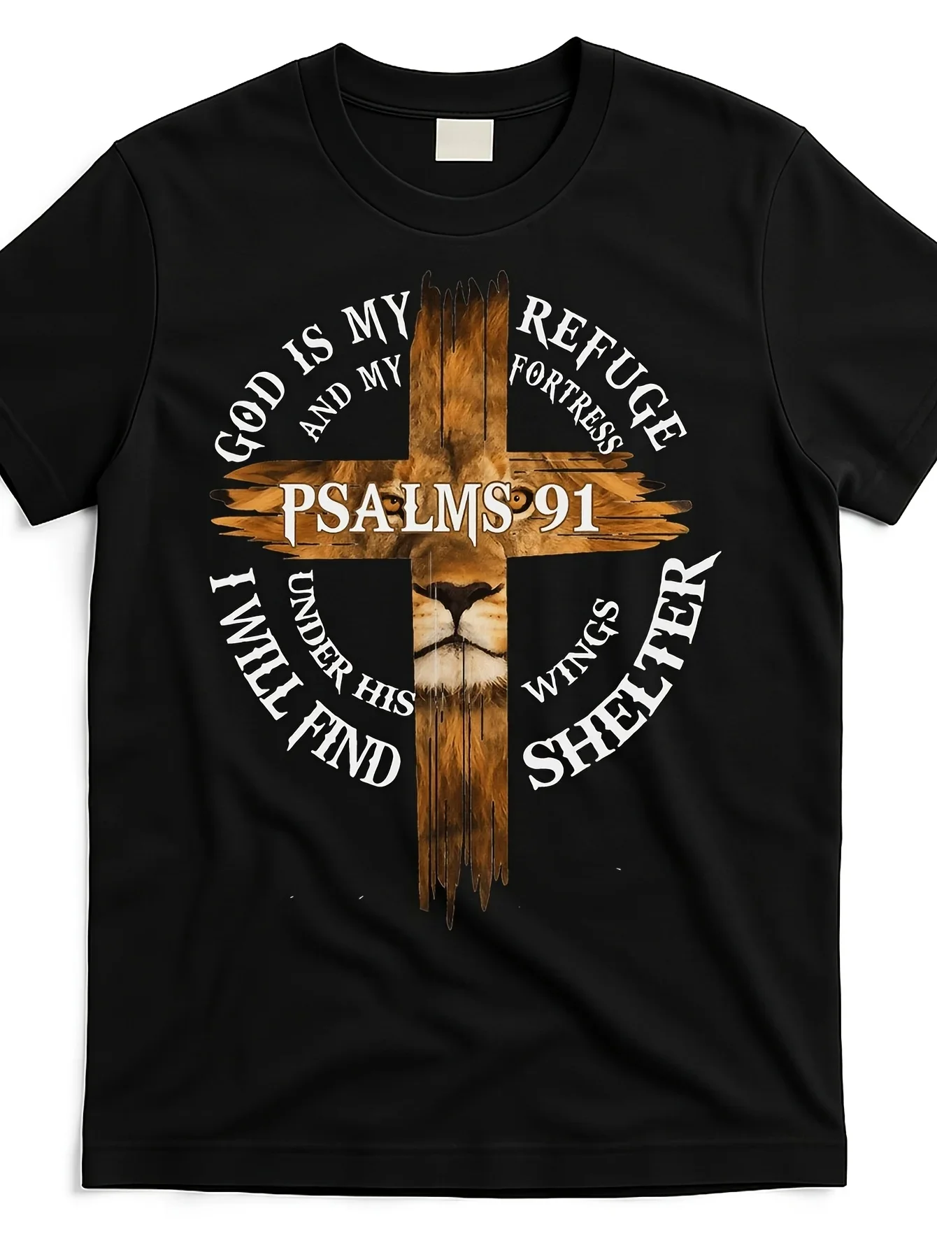 

Men's T-shirt Pure Cotton Lion and Cross Design with God Is My Refuge Scripture T-shirt Y2k Casual O-neck Short Sleeve Unisex