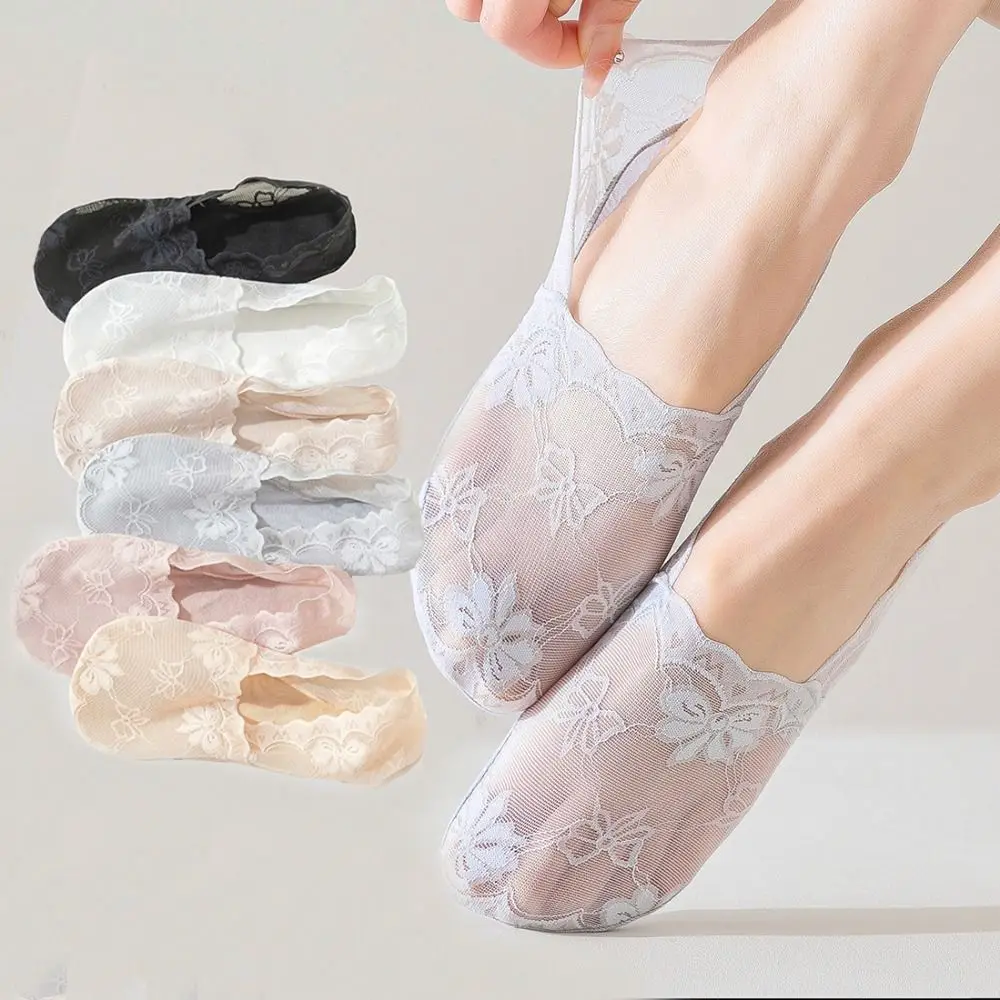 

Soft Mesh Lace Socks Casual Elastic Shallow Cotton Boat Socks Ultra-thin Invisible Low-cut Liners Socks Women