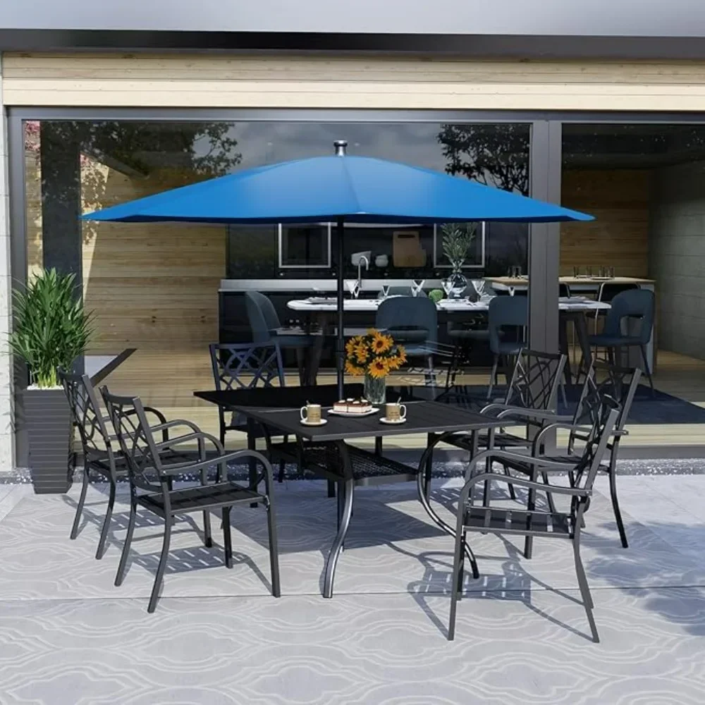 7-Piece Outdoor Wrought Iron Chairs and Table Patio Dining Furniture Set for Garden Backyard Deck