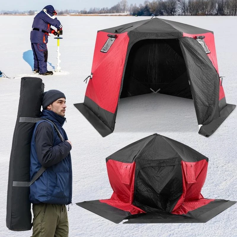 Portable ice fishing tent, pop-up tent for ice fishing for 4-6 people, fishing tent made of 600D Oxford fabric, angler's umbrella, ice hut for winter fishing, tent with anchors/rope/carrying bag, 3.3 x 3.3 x 2 m view 6