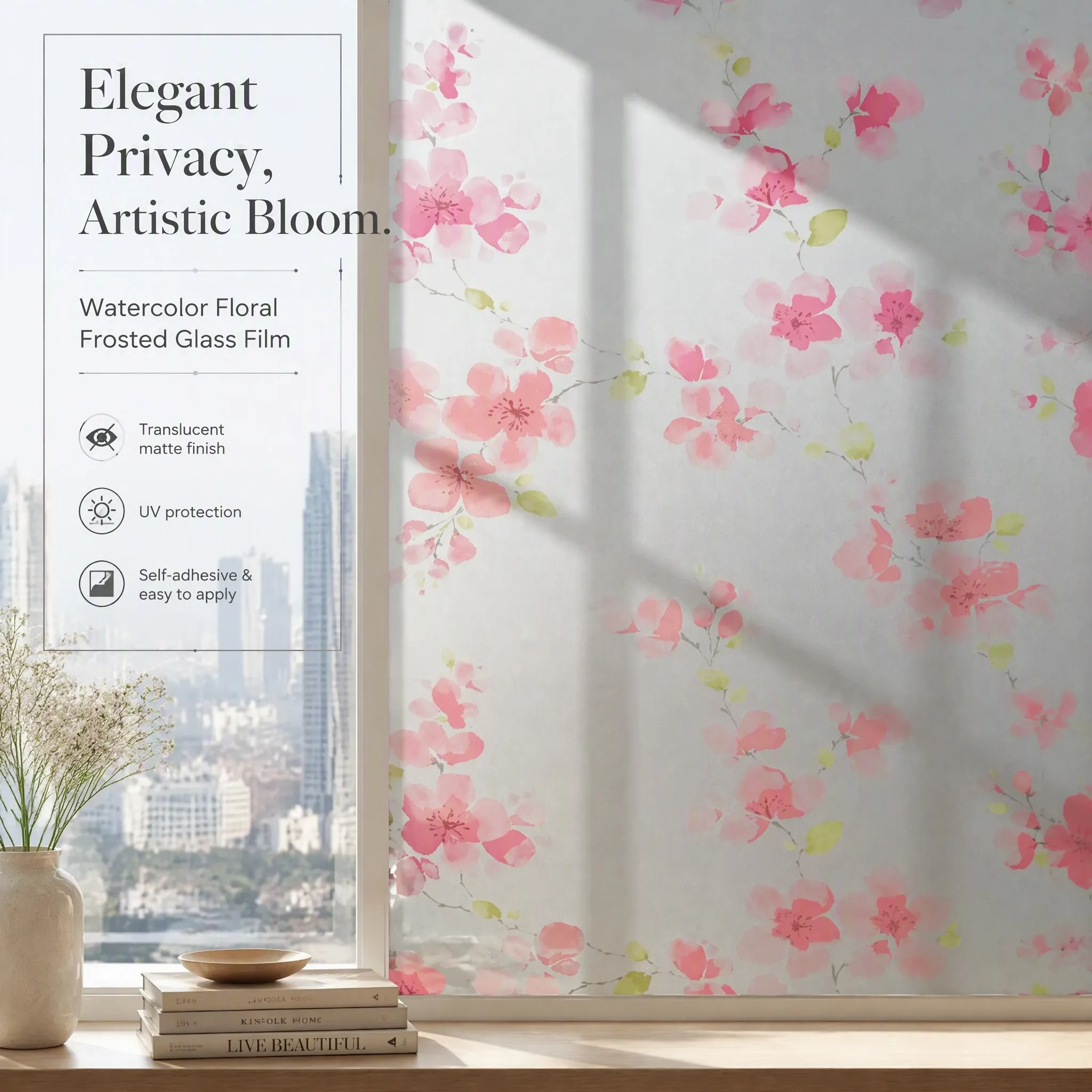 Privacy Stripe Frosted Window Film Self Adhesive Anti UV Stained Glass Vinyl Decorative Film for Home Office