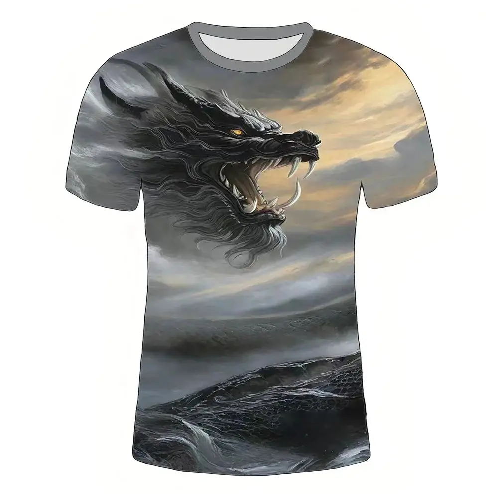 2024 Summer Fashion O-Collar 3d Printed Dragon Pattern Digital Printed T-Shirt Casual Personality Street Plus Size Loose Top