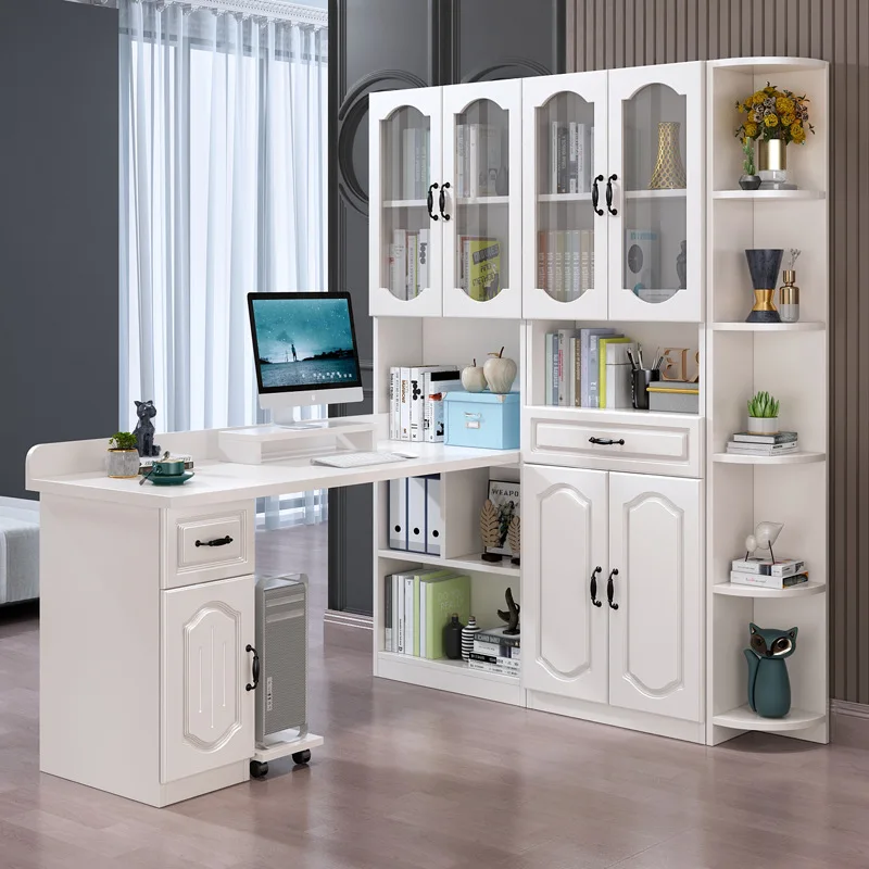 Desk bookcase integrated corner solid wood computer bookshelf