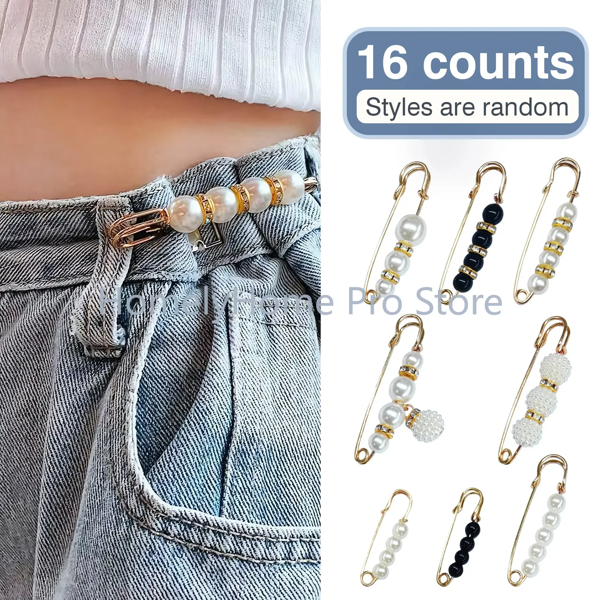 16 Counts Pearl Brooch Pins, Faux Pearl Brooches, No Sewing Sweater Shawl Safety Pins Cardigan Collar Safety Pins for Women