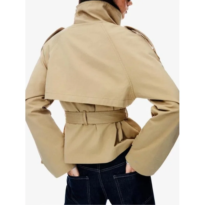 Classic Short Trench Coats Women Autumn Double-breasted Belted Windbreaker Demi-season Jacket Women Elegant Office Lady Clothes