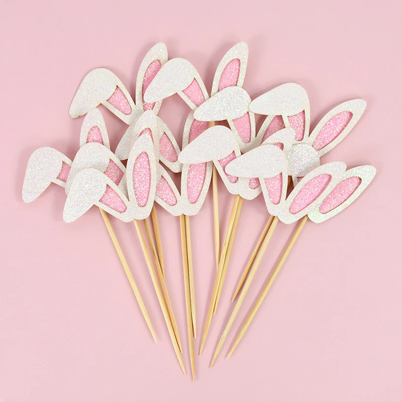 12 Stücke Ostern Kaninchen Ohrform Kuchen Topper Cupcake Dekor 2025 Frühling Zuhause Kindergeburtstag Party Dekor Babyparty Backzubehör