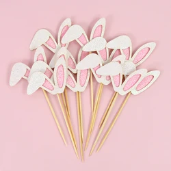 12Pcs Easter Rabbit Ear Shape Cake Topper Cupcake Decor 2025 Spring Home Kid's Birthday Party Decor Baby Shower Baking Supplies