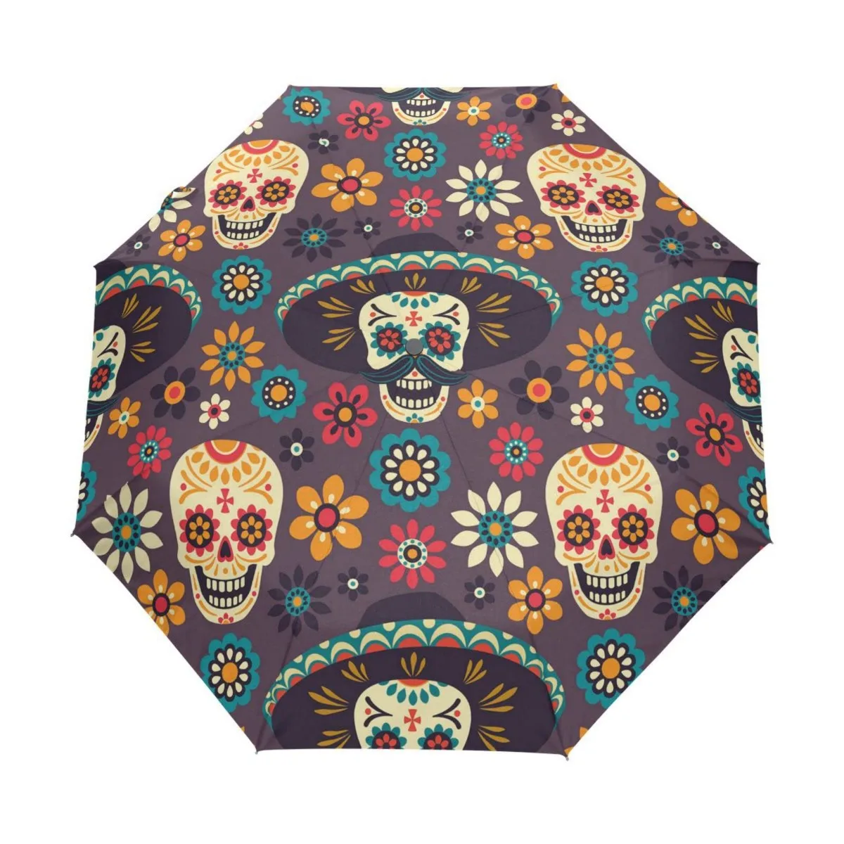 Death Moth  Skull Travel Umbrellas Day of The Dead Skeleton Folding Rain Umbrella Windproof Compact Lightweight for Teens Adults