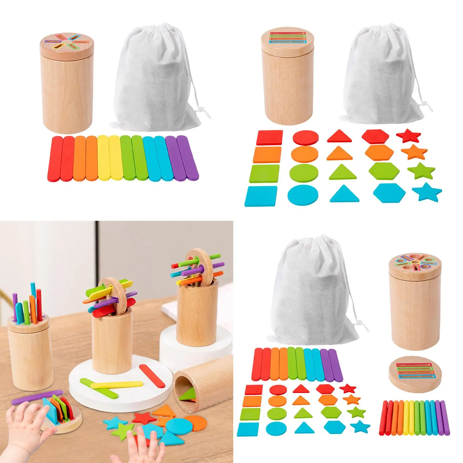 Palos Montessori, juguete sensorial con bolsa de almacenamiento, desarrollo educativo, juguete de clasificación a juego de colores para niños pequeños, guardería