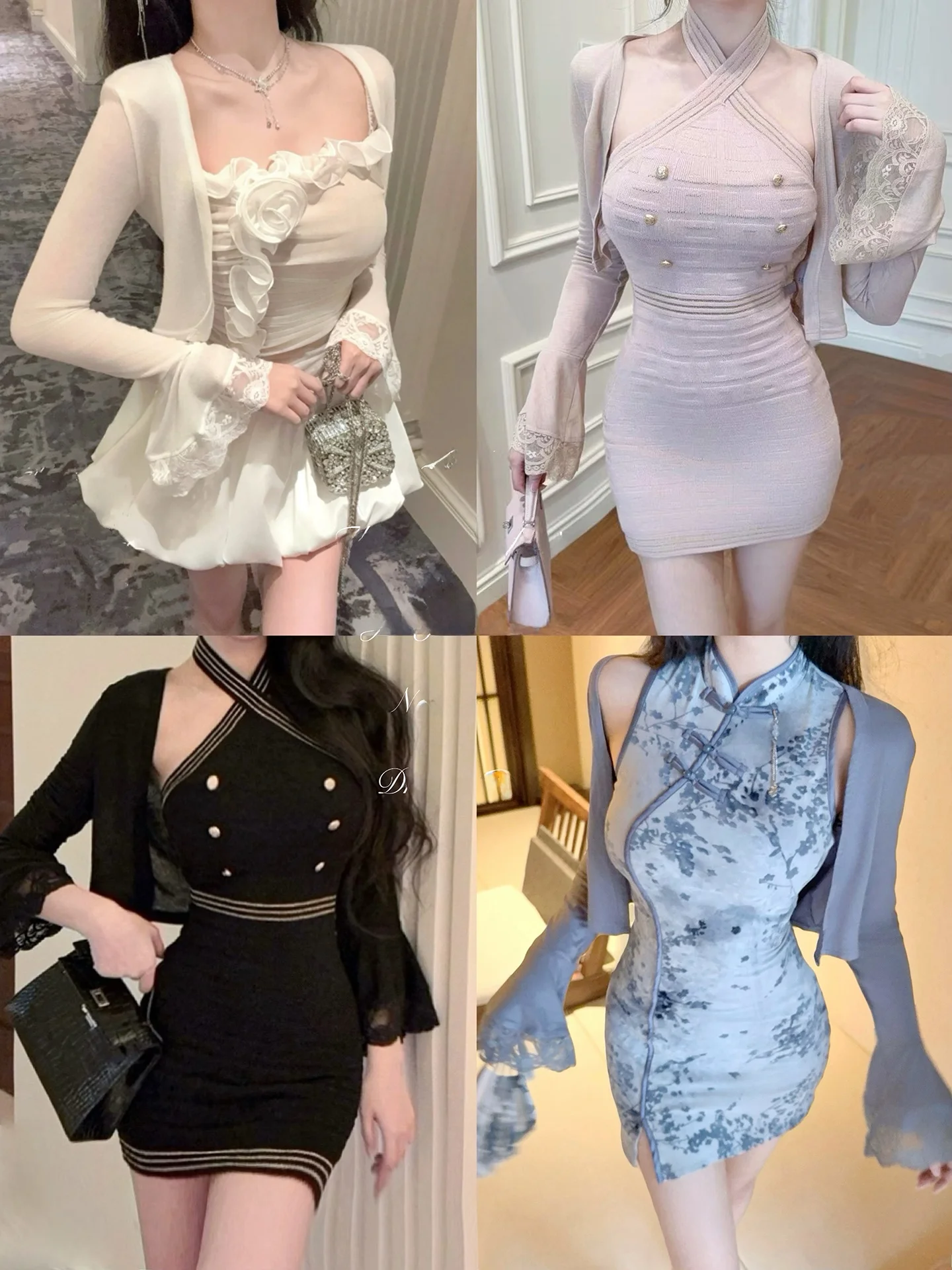 

Sweet And Spicy Sle Thin Knitted Lace Splicing Open Cardigan JOYKIKI Gold Cool Moonlight Prologue Polyester Fiber Long S...