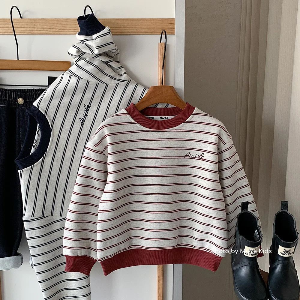 

UNITIM Kids Boys Sweatshirt New Winter Striped Thicken Warm Toddler Boys Hoodies Casual Versatile Children Boys Tops Pullovers