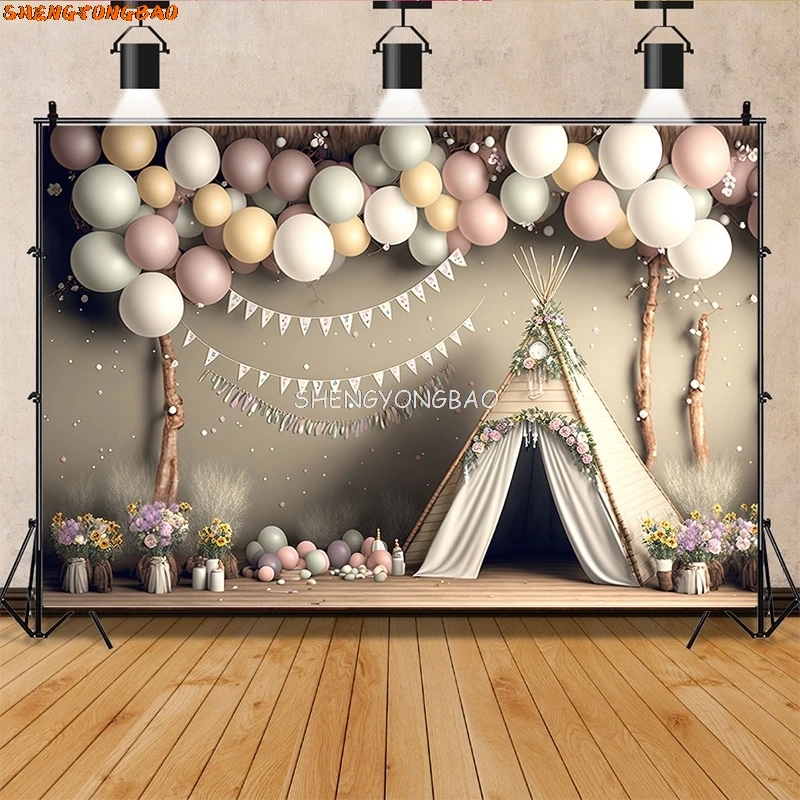 SHENGYONGBAO-Toile de Fond Colorée pour Photographie de Nouveau-Né, Accessoire de ixPréChristophe, Ballon à Air, Ours, Joyeux Anniversaire