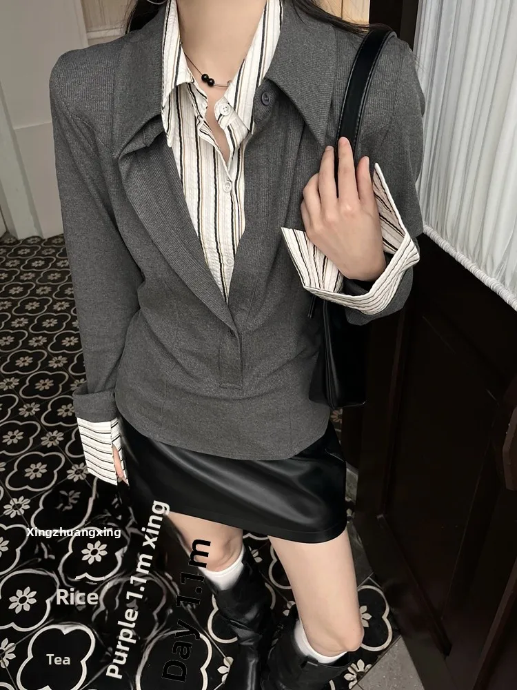 

Женская теплая рубашка Vcansy Spring High-End с длинным рукавом, приталенного кроя, в полоску, из полиэстера, для уличного стиля