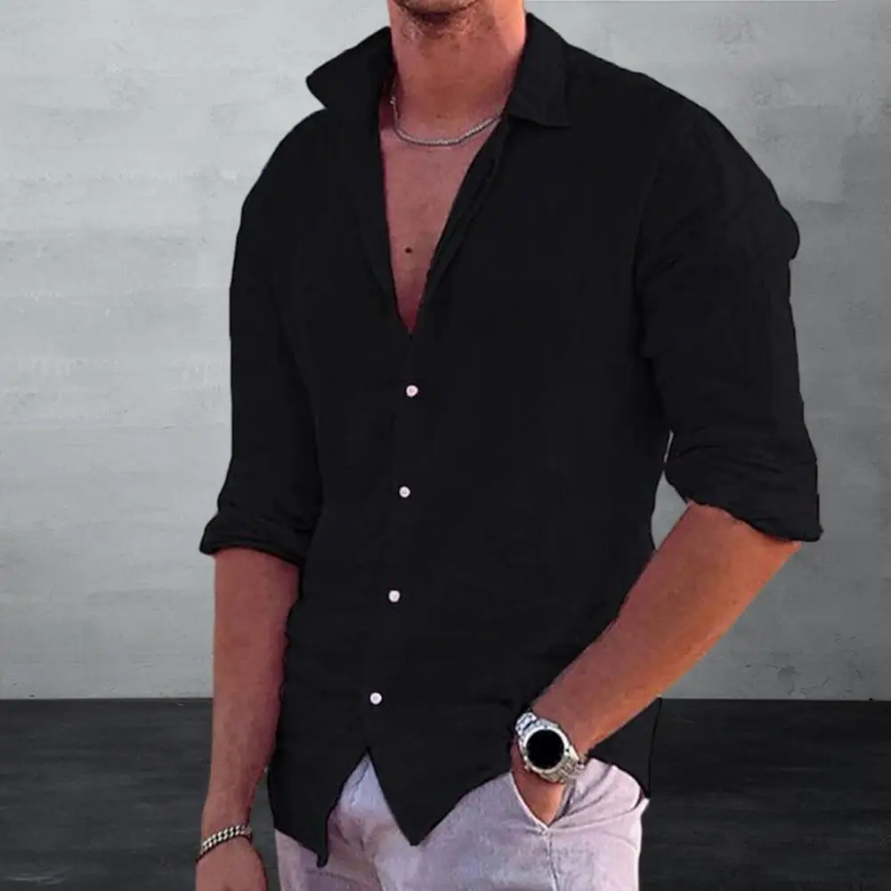 Cotton Linen 2023 Summer New Men\'s Solid Color Linen Casual Shirt Cardigan Long Sleeve Thin Breathable Shirts US S-3XL