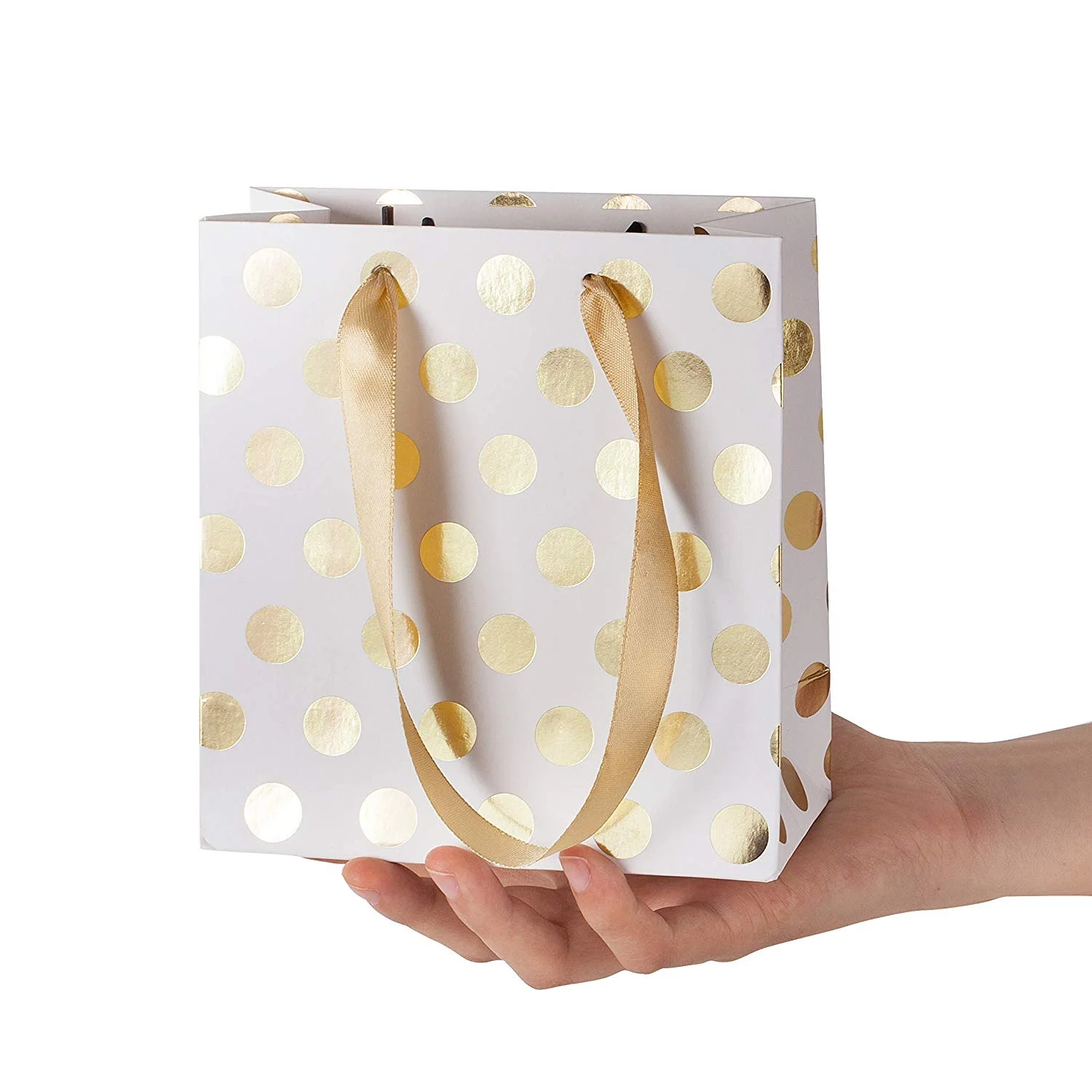 Small Gift Bags with Ribbon Handles Gold Mini Gift Bag,for Birthday Weddings Christmas Holidays Graduation Baby Showers(