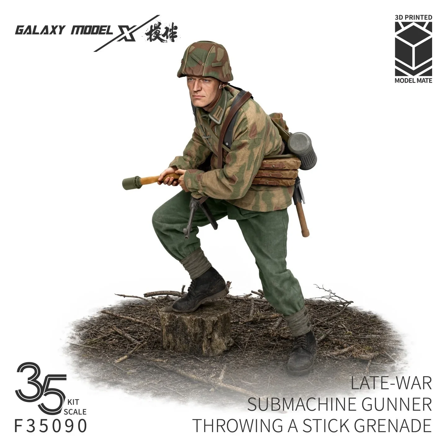 Galaxy F35090 1/35 Late-War Submachine Gunner Throwing a Stick Grenade （3D PRINT PARTS）