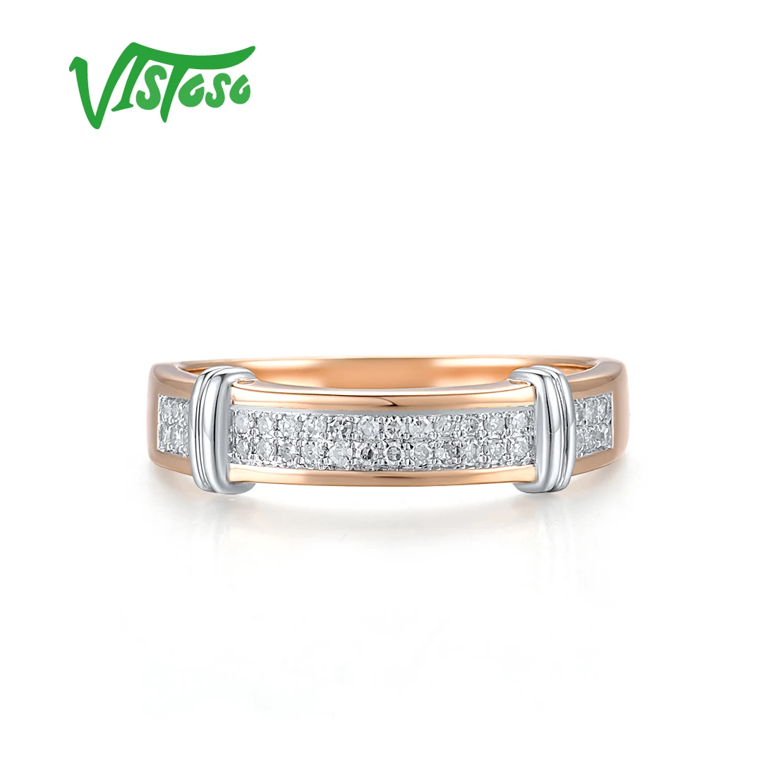 VISTOSO Authentic 14K 585 Rose Gold Ring For Women Sparkling Diamonds Wedding Engagement Simple Stacktable Delicate Fine Jewelry