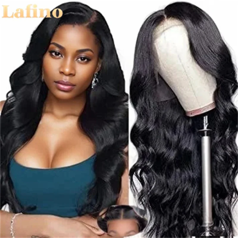 Peruca de cabelo humano Glueless Body Wave, perucas dianteiras do laço preto, pronto para vestir, 100% cabelo humano