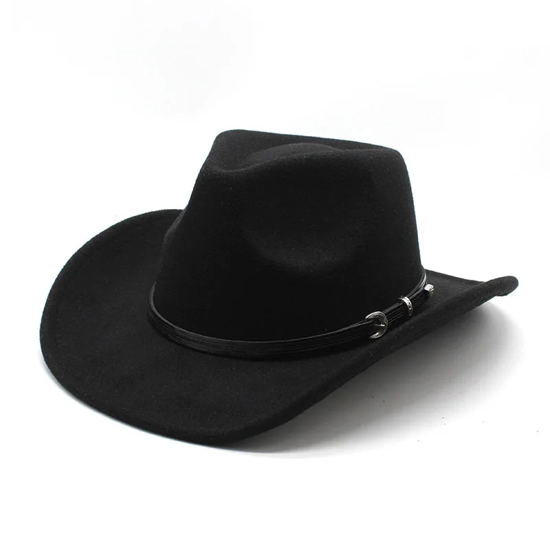 

Retro British Black Belt Hat Autumn And Winter Men's And Women's Western Cowboy Hat Wide Brim Wide Brim Sun Shade Top Hat Tide