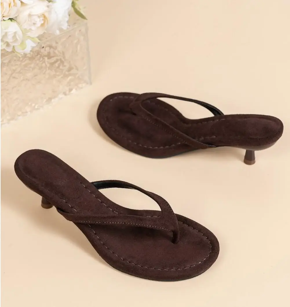 2026 Summer Fashion Thin Low Heels Slippers Women Round Clip Toe Beach Casual Sandals Flip Flops Mules Shoes Zapatos De Mujer image 3