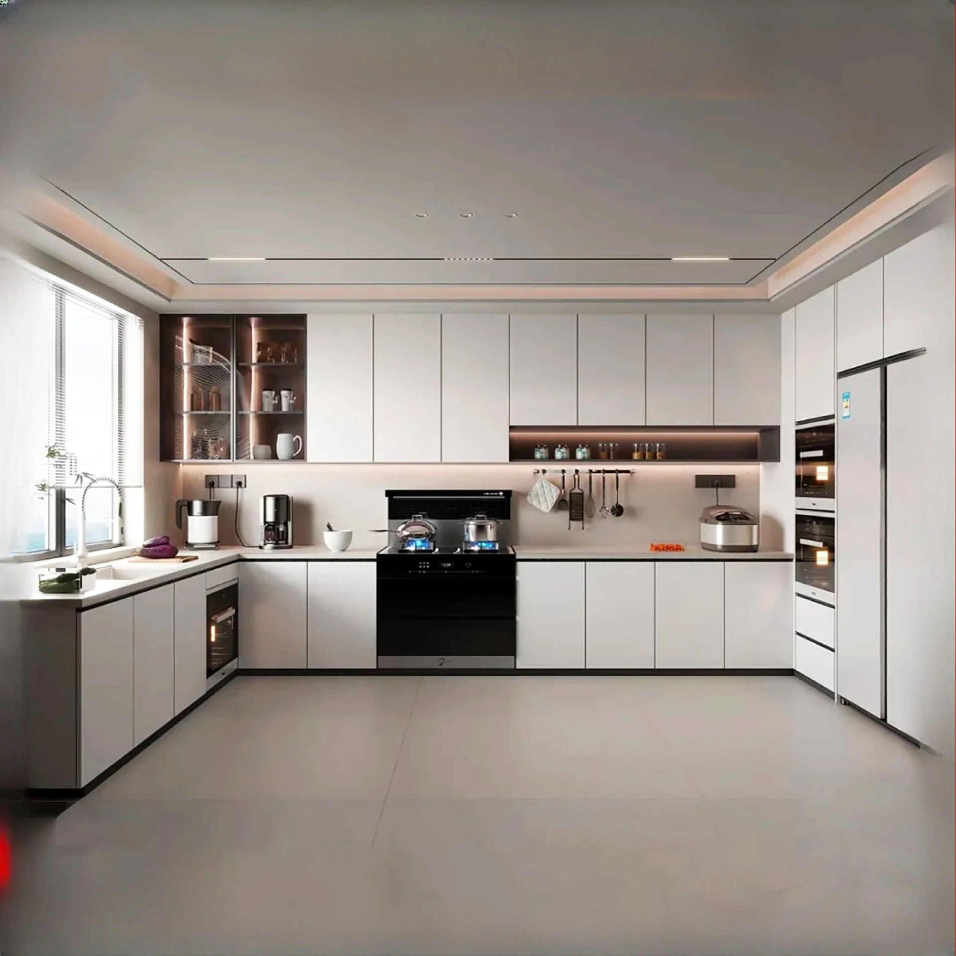 Whole House Custom-fitted Aluminum Alloy Cabinets, Modern Simple One-character Stove Combination Kitchen Cabinets