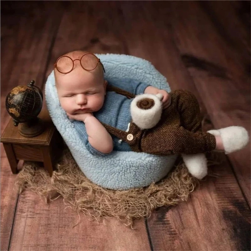 Complete Newborn Photoshoot Attire Baby Shirt with Glasses & Dungaree Shorts Lovely Newborn Photography Clothing Set