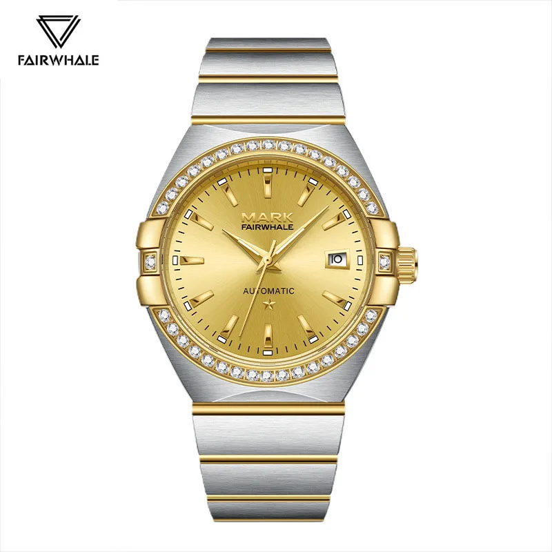 Mark Fairwhale 高級自動巻きメンズウォッチ ステンレススチール ビジネス ドレス腕時計 ファッション ダイヤモンド 機械式デザイン用