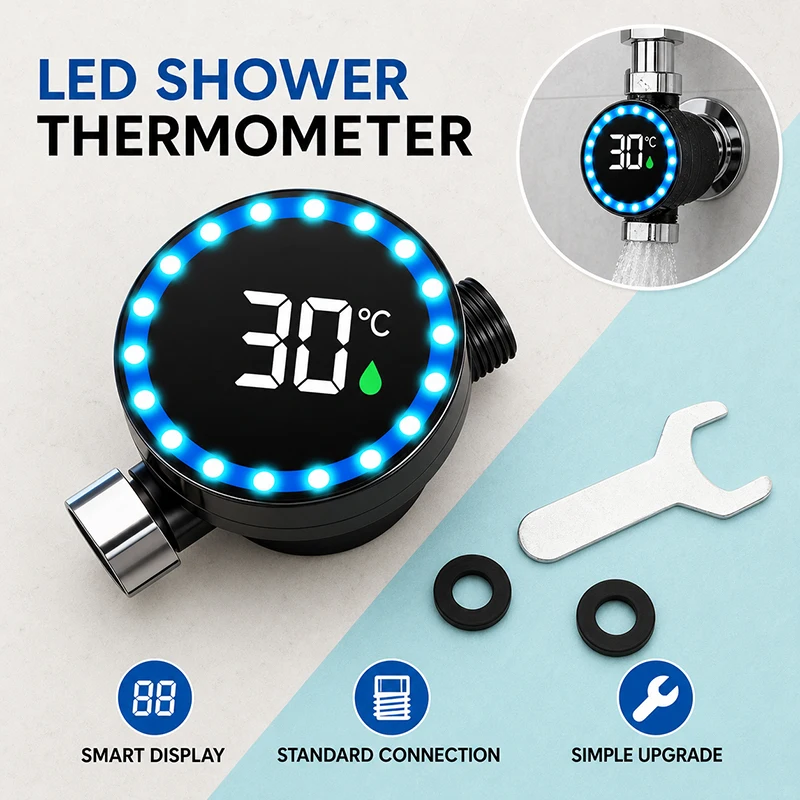 Baby Bath Safety Faucet Mounted Digital Water Thermometer LED Display Fast Response Temperature Meter Bathroom Kitchen Gauge