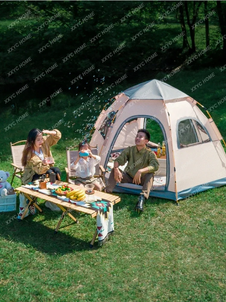 Hexagonal Outdoor Tent Automatic Quick Unfolding Building-Free Beach Park Camping Equipment Supplies Camping Portable Folding