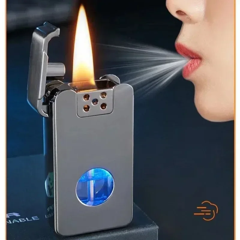 New Metal Kerosene Lighter Smoking Cigarette Lighters Voice Controlled Induction Arc Ignition Torch Windproof LED Light Men Gift