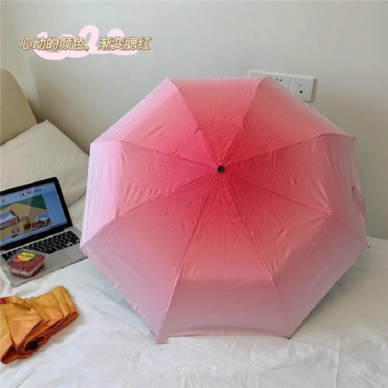 Joylove Pink Gradient Umbrella Sun And Rain Sunshade Sunshade Sun Umbrella Tri-fold Umbrella UV Protection