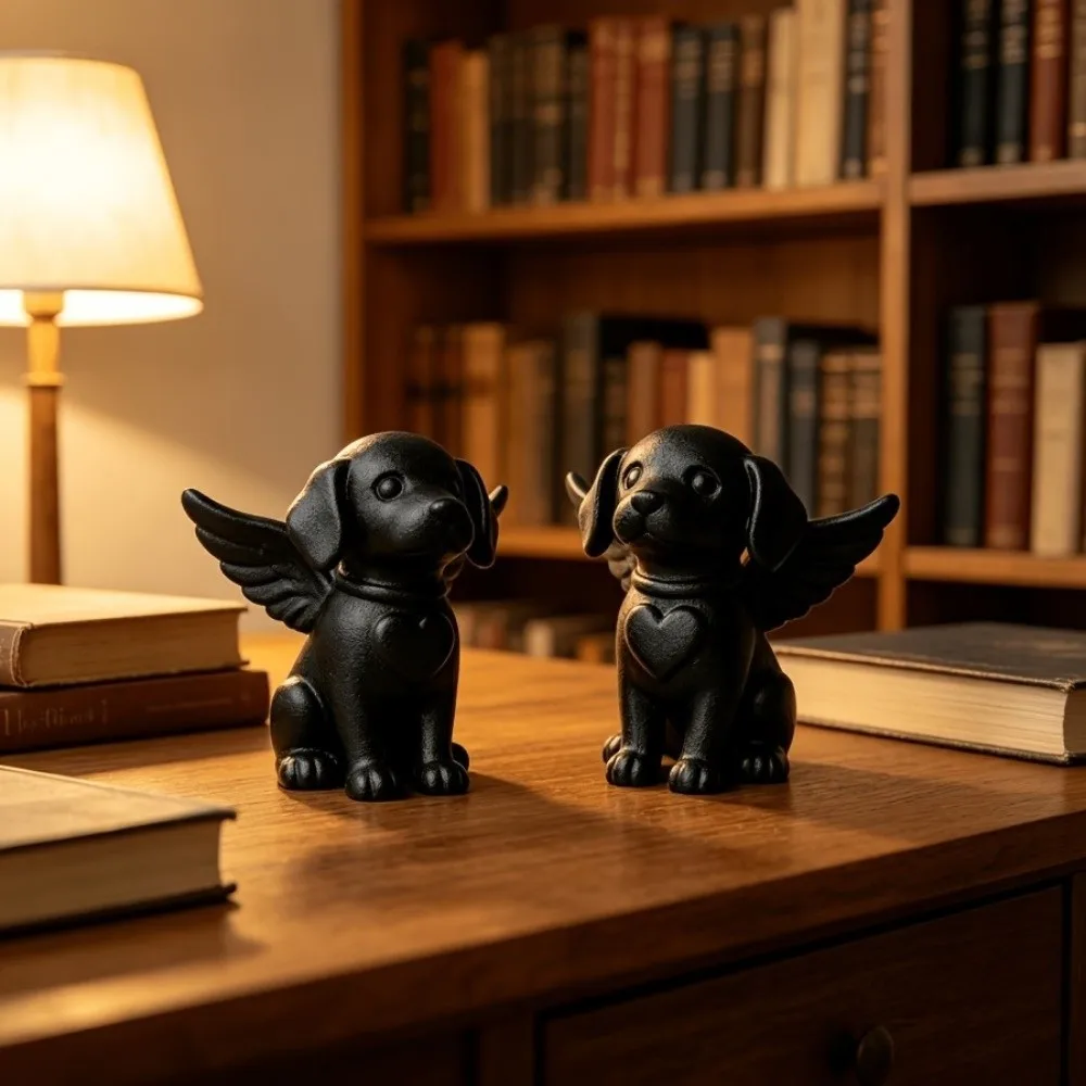 Simple 3D Printed Angel Dog Statue Plastic Cute Sitting Puppy Figurine Smooth Surface Dog Figurine with Wings Memorial Gift