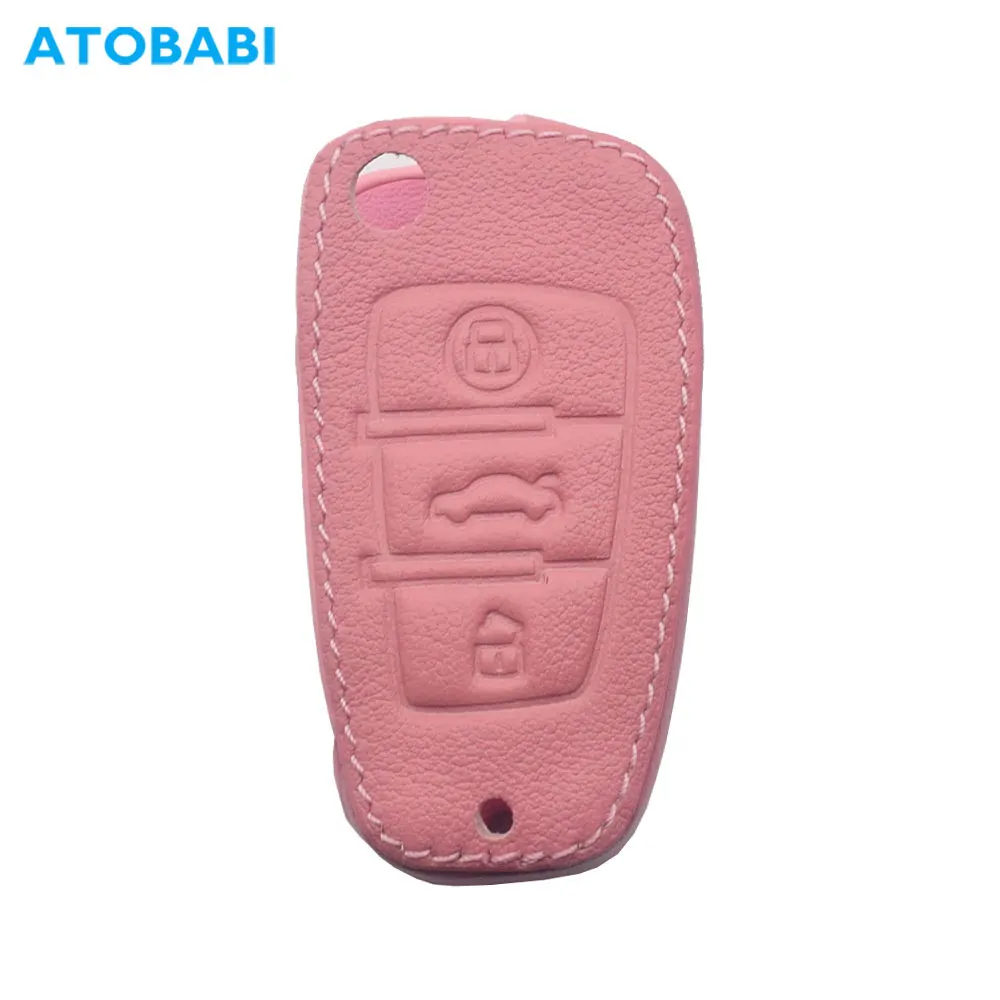 Leather Car Key Case Keychain For Audi A1 A2 A3 A4 A6 Q2 Q3 Q7 S3 S6 TT TTS RS3 RS6 Folding Remote Contorl Fobs Protector Cover