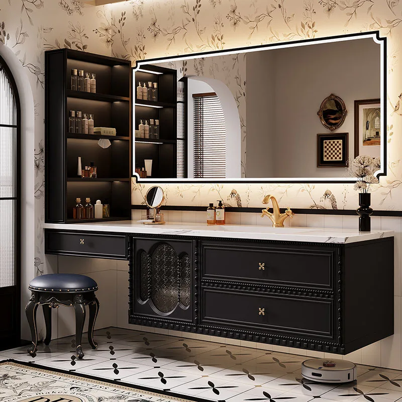 Black Vintage Bathroom Cabinets Door Handle Storage Floating Bathroom Cabinet Sink Drawer Badezimmer Schrank Home Furniture