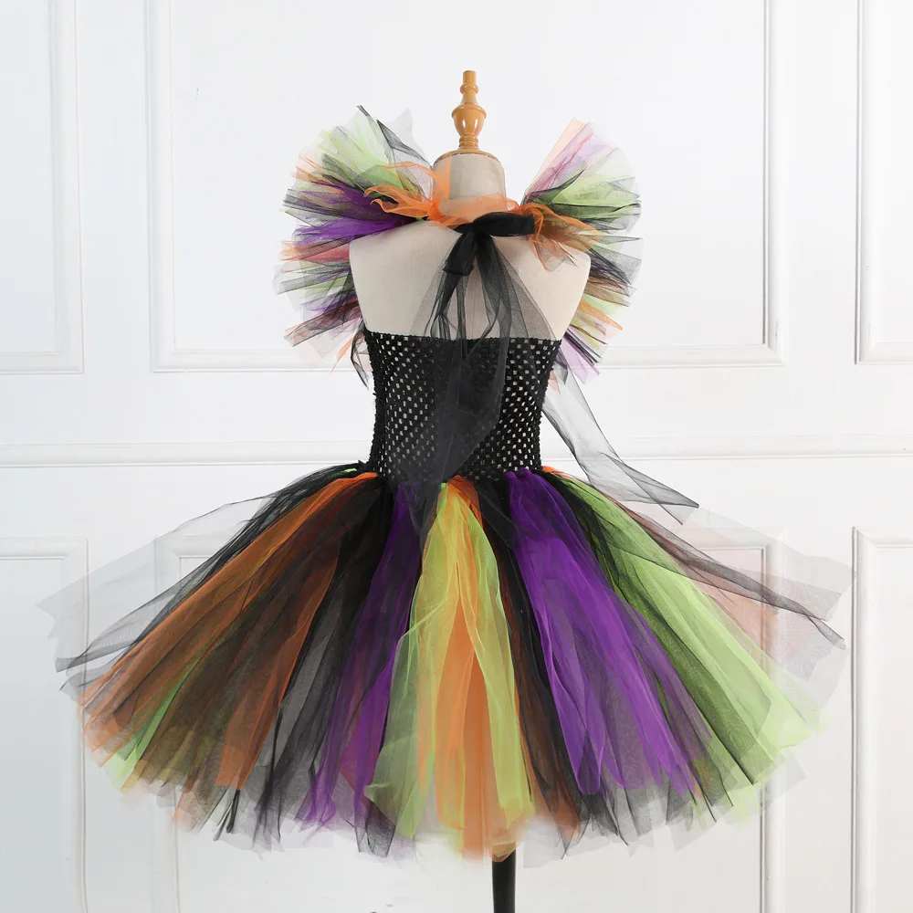 2024 Halloween Kind Hexe Cosplay Kostüm Vampir LED Licht Leuchtenden Tüll Tutu Kleid Geist Dress Up Karneval Party Hexe Cape