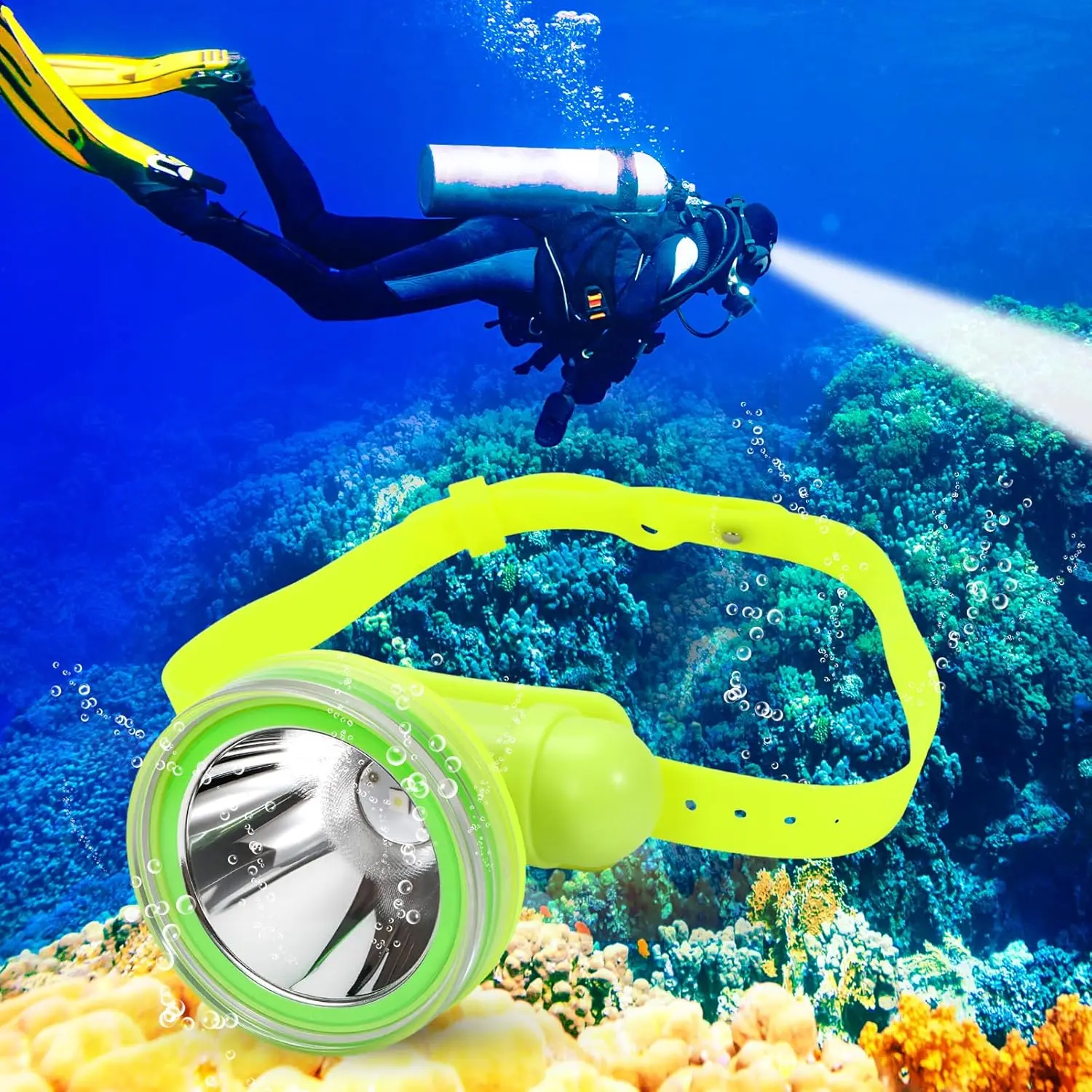 

Налобный фонарь для дайвинга, водонепроницаемость IPX8, 3 режима, перезаряжаемый фонарь для подводного плавания с аккумулятором и зарядным устройством