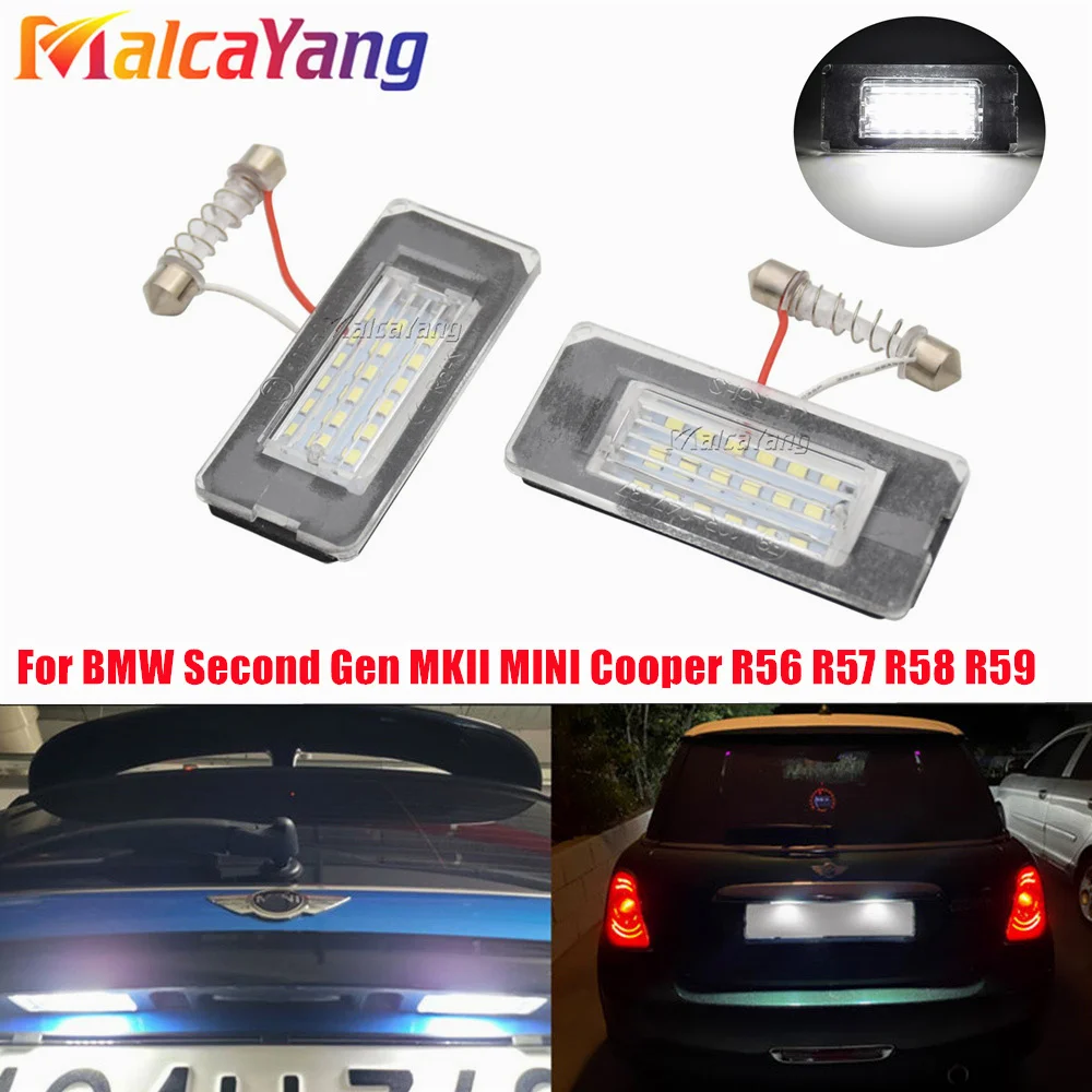 For Mini Cooper R56 Hatchback R57 Convertible R58 R59 LED License Plate Light 2PCS White Number Lamp Error Free OEM#:51132756227