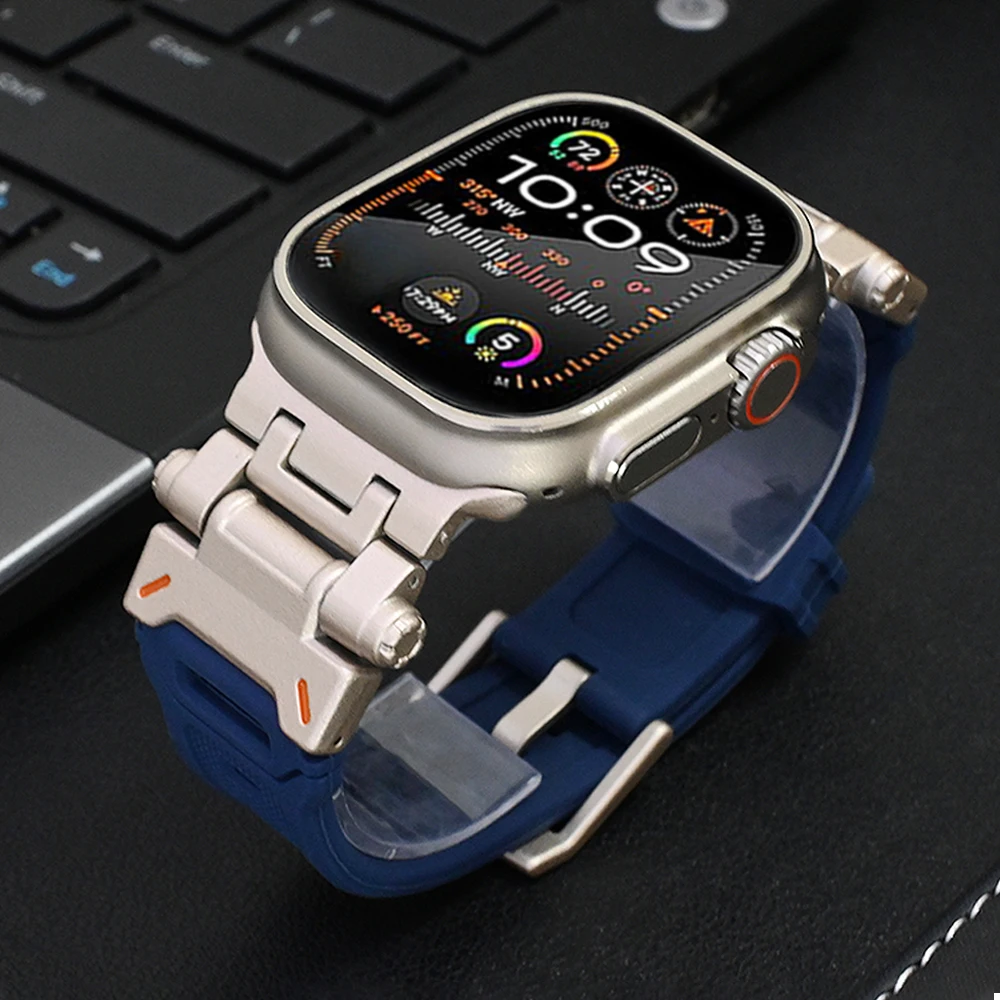 

Ремешок резиновый для Apple Watch Ultra 2 1 49 мм, спортивный силиконовый браслет для iWatch Series 9 8 7 45 мм 44 мм 42 мм 6 5 4 se, мужской браслет