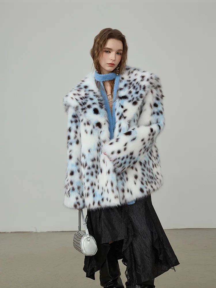 Leopard Print  Faux Fur Coat Fashionable Thickened Eco-Leather Fur Coat Faux Fox  Elegant Fluffy  Winter Overcoat  Fur Jacket