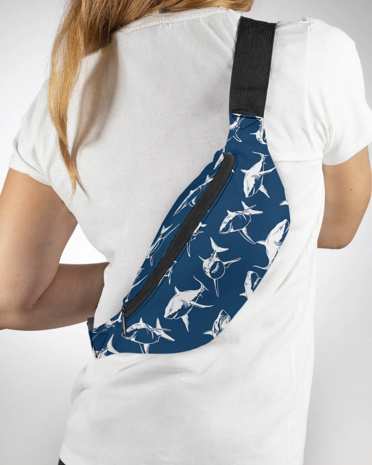 

Shark Texture Silhouette Blue White Men Women Waist Bag Fanny Pack Purse Phone Belt Bag Wallet Pouch Waterproof Banana Hip Bags