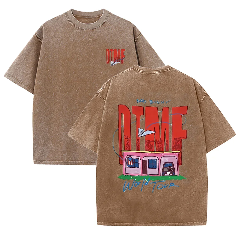 2026 Vintage Washed Beige T-Shirt Bad Bunny DTMF World Tour Grafik-Tee Unisex Casual Streetwear