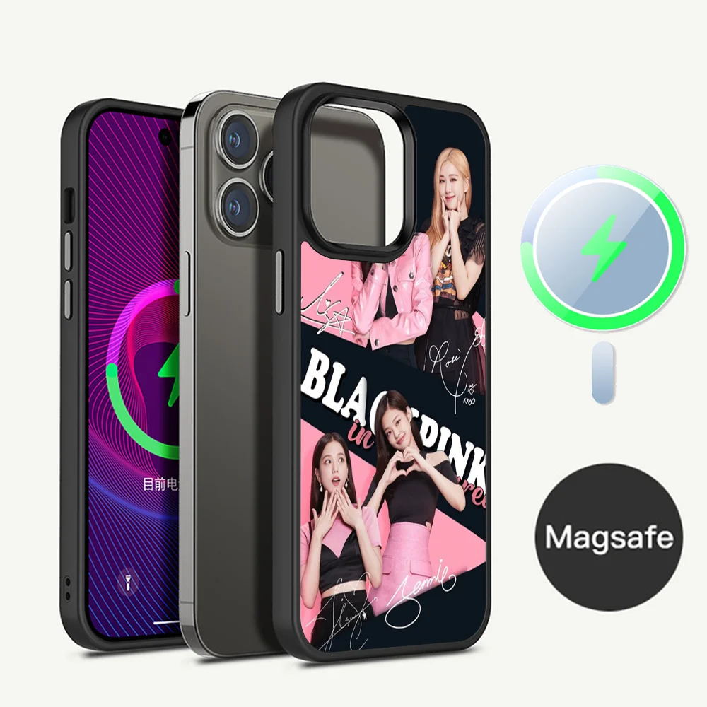 B-BLACK P-PinkS K-Kpop Phone Case Magesafe Magnetic Wireless Charge Case For iPhone 11 12 13 14 15 Pro Max Plus Mini