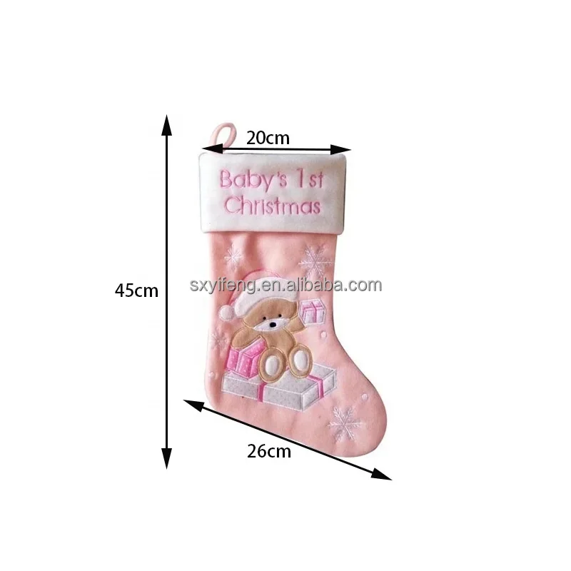 2024 New Christmas Stocking  Tree Fireplace Hanging Decoration Baby Blue Pink Teddy Bear Style Xmas  Gift Bag