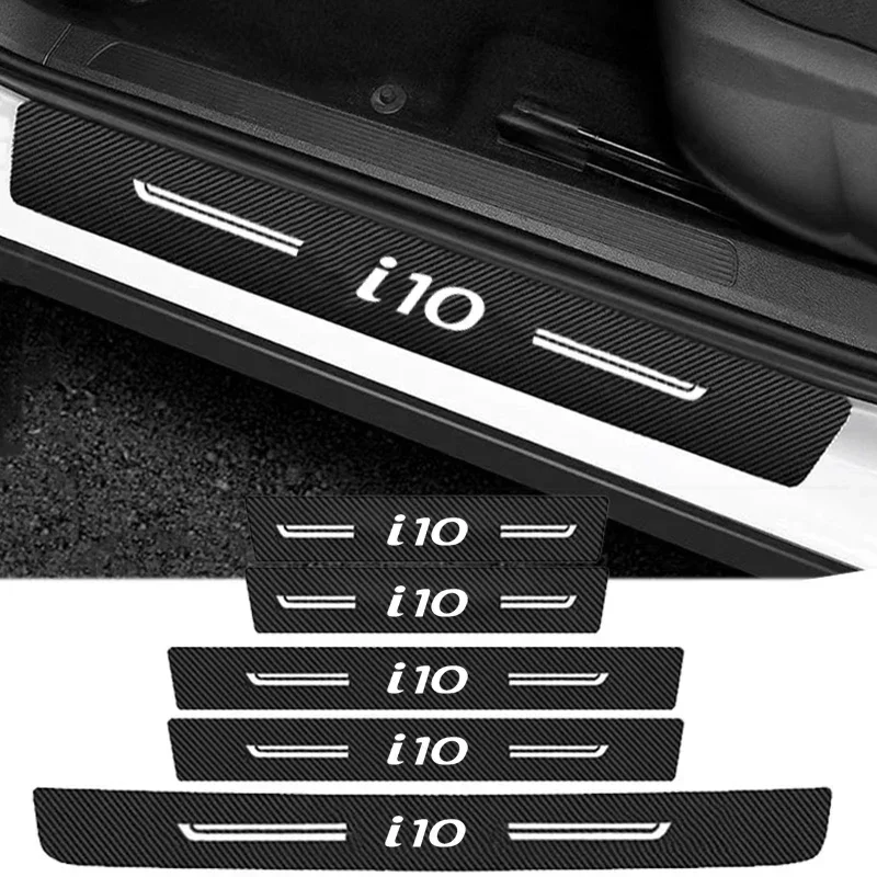 Carbon Fiber Car Styling Decals Door Sill Anti Kick Sticker Scuff Scratch For Hyundai I10 Logo Auto Door Threshold Strip Tape