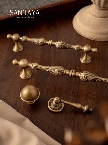Santaya Brushed Antique Brass Handles Vintage Luxury Kitchen Cabinet Pulls Furniture Drawer Knob Wardrobe Pull Bronze Handle