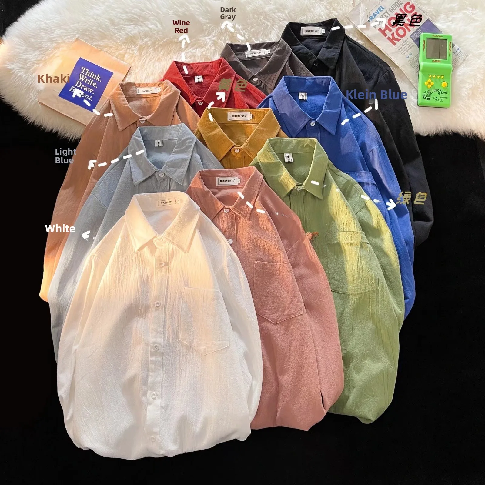 

Candy Colored Cotton Linen Long Sve irt Couple Inner Wear Sun Protection Lazy Sle Trendy Faionable Casual irt
