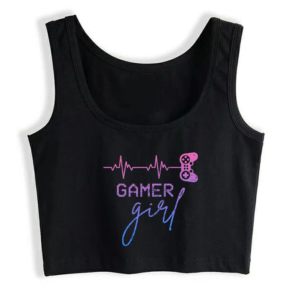 Gamer Girl Cute Heartbeat Gradient Graphic Sexy Crop Top Video Game Lovers Harajuku Print Tank Top Girl's Esports Style Camisole