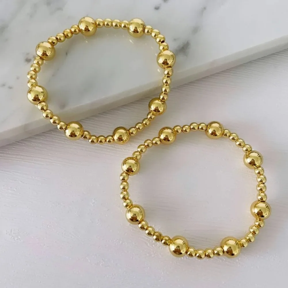 KKBEAD-pulsera elástica de alta calidad para mujer, brazalete con cuentas de Color dorado, joyería femenina