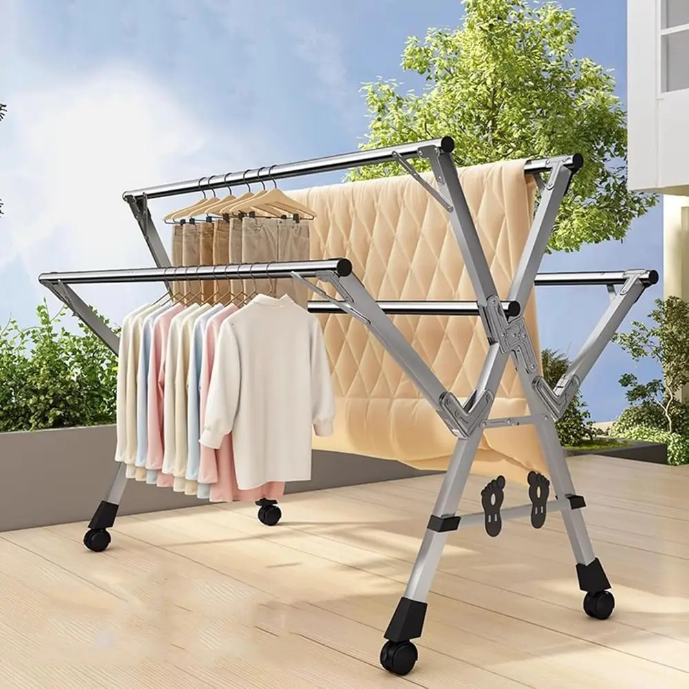 

Sturdy Steel Laundry Drying Rack, Portable Outdoor/Indoor, Adjustable 20 Hooks, 120-160cm